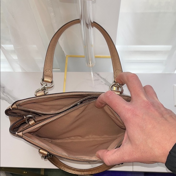 Coach Rose Gold Metallic Satchel Bag w/detachable, long Shoulder Strap - Picture 8 of 11